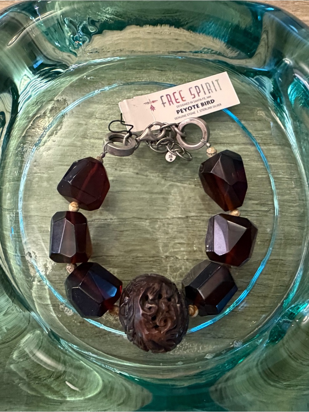 Peyote Bird Free Spirit Brown chunky dark red Faceted Bead Bracelet NWT